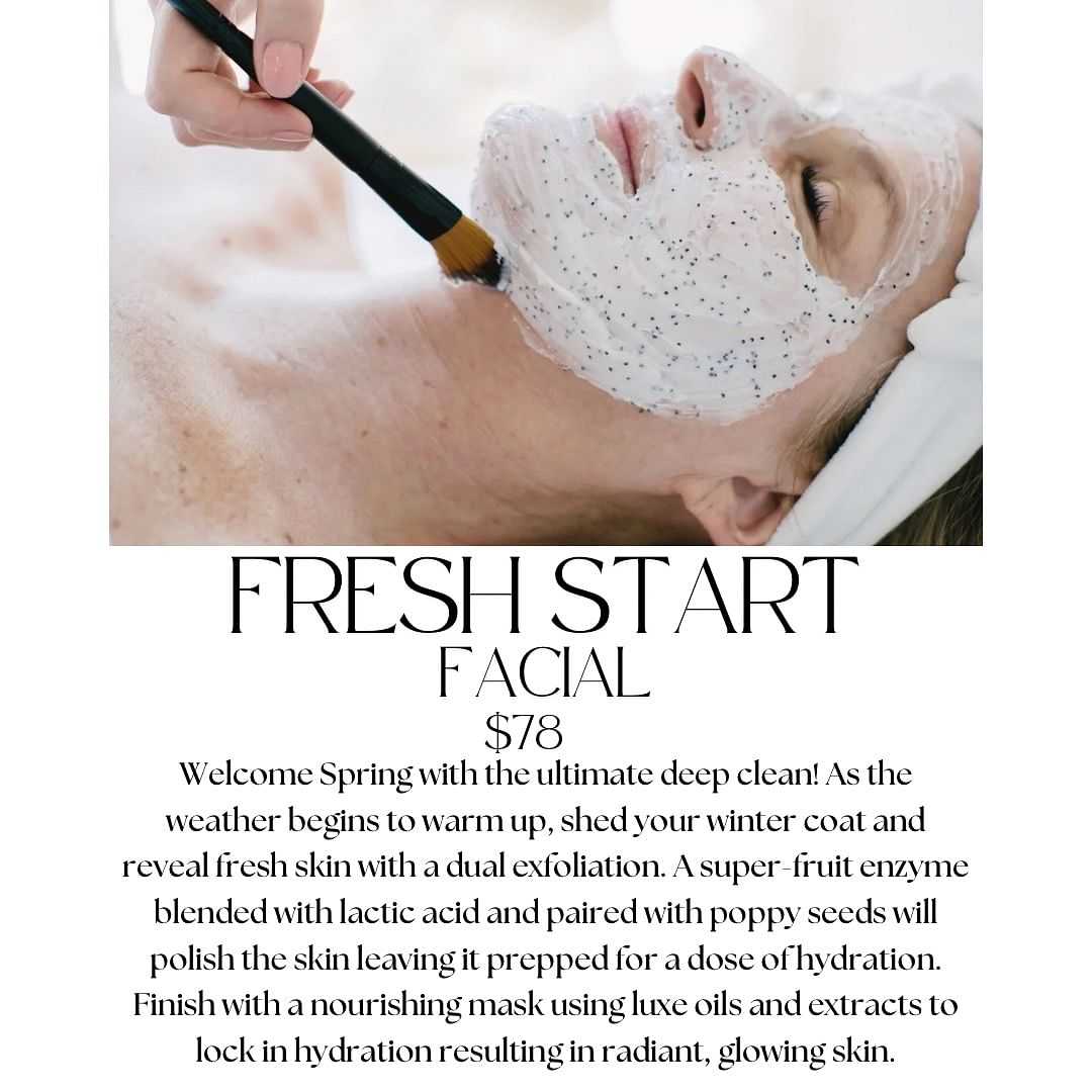 Woman receiving a facial treatment with exfoliating mask applied, promoting a spa service.